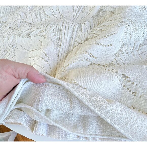Vintage 70s pleated curtain, cream off-white mesh, floral tropical, for each - Picture 7 of 10